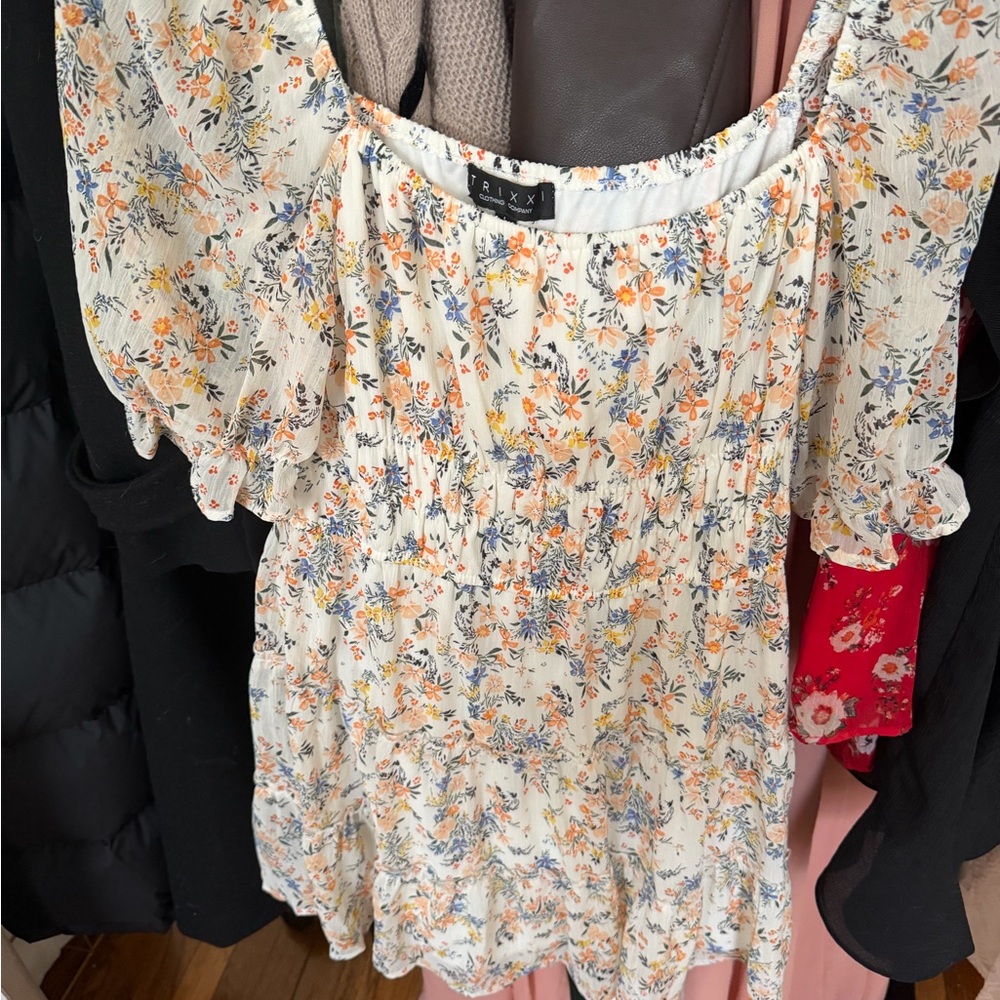 Roxy Floral Print Blouse - Cream and Orange